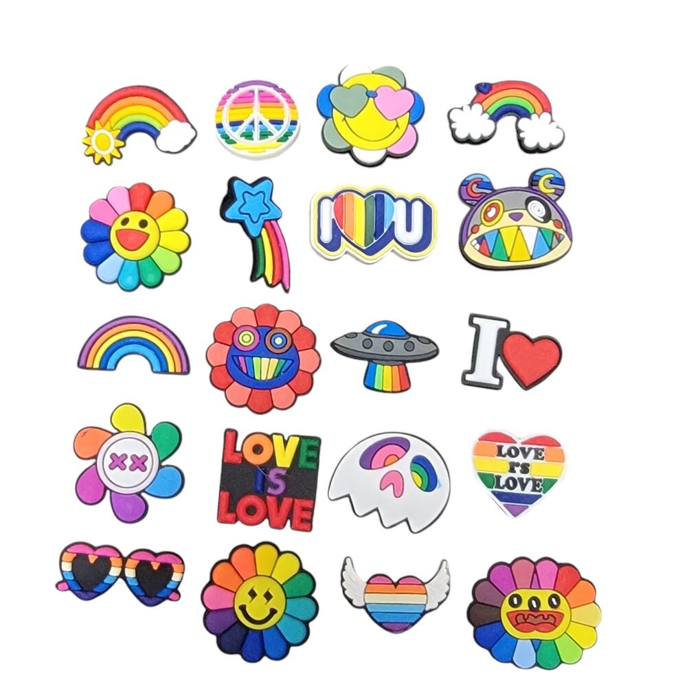 LGBTGIA+ Shoe Charms Lot of 20 Pride Rainbow Heart Happy Face Peace Sign Bundle
